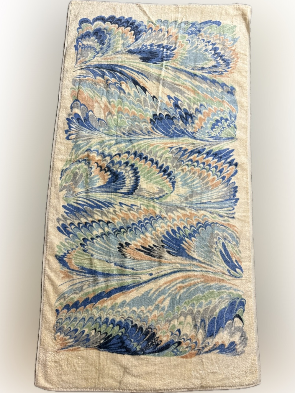 Vintage Martex Set of 4 Bath Towels Blue Abstract Swirl 26.5x52 Made in USA - Picture 2 of 4